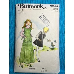 Butterick 6933 pattern Girls jumper blouse 1970s size 8